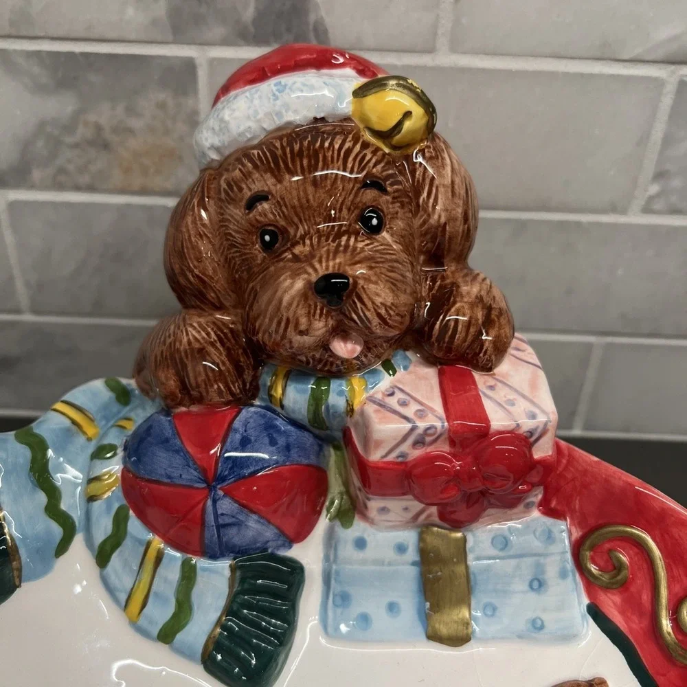 Noble Excellence Christmas Puppy Bowl Candy Dish Embossed 9x10 3D 2